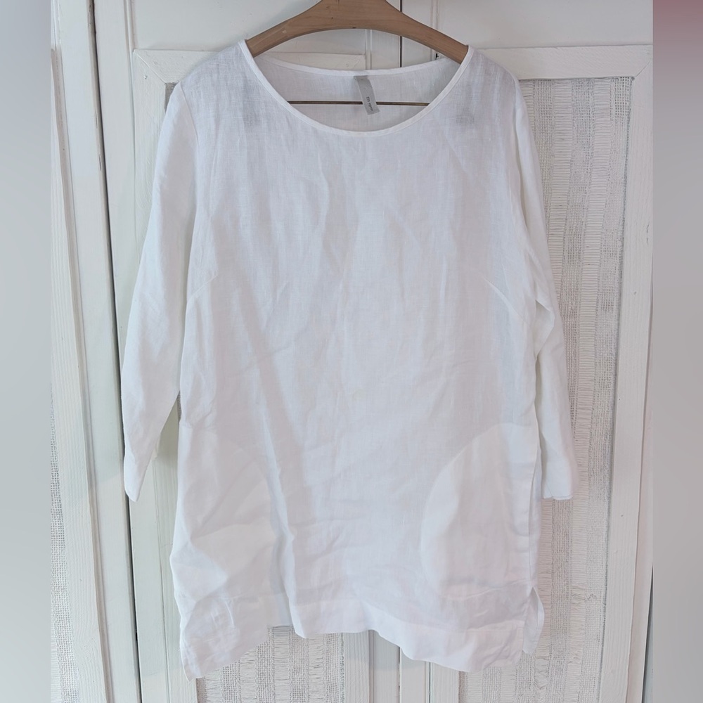 Women's White Linen Tunic - Relaxed Scoop Neck